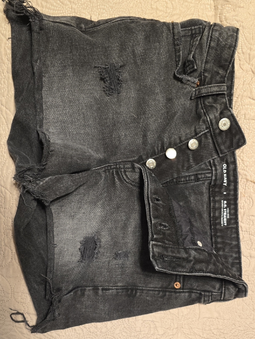 Old Navy Black Distressed High-Rise Denim Shorts